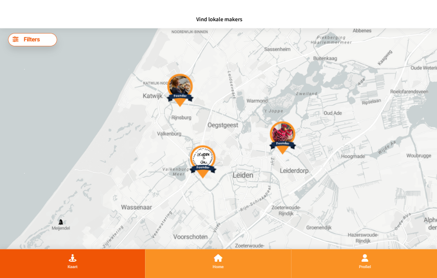 Interactieve Ubivendo-kaart met lokale makers rond Leiden