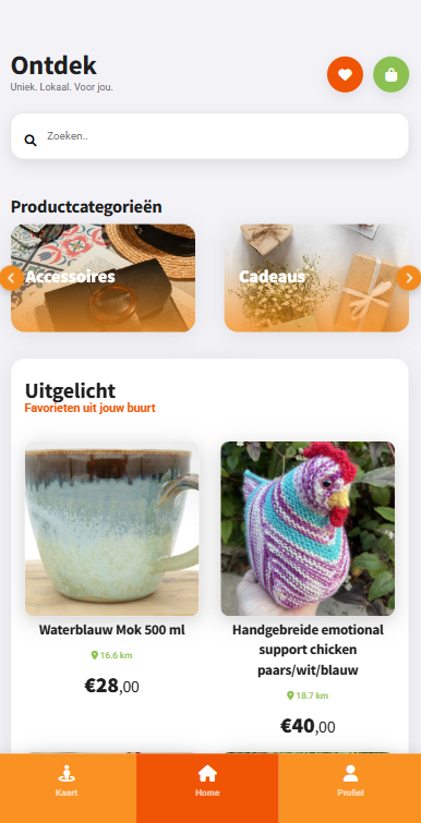 Mobiele Ubivendo-productpagina met lokale handgemaakte producten